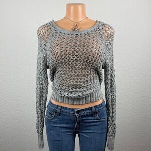 Gray Y2K style crochet coastal knit sweater